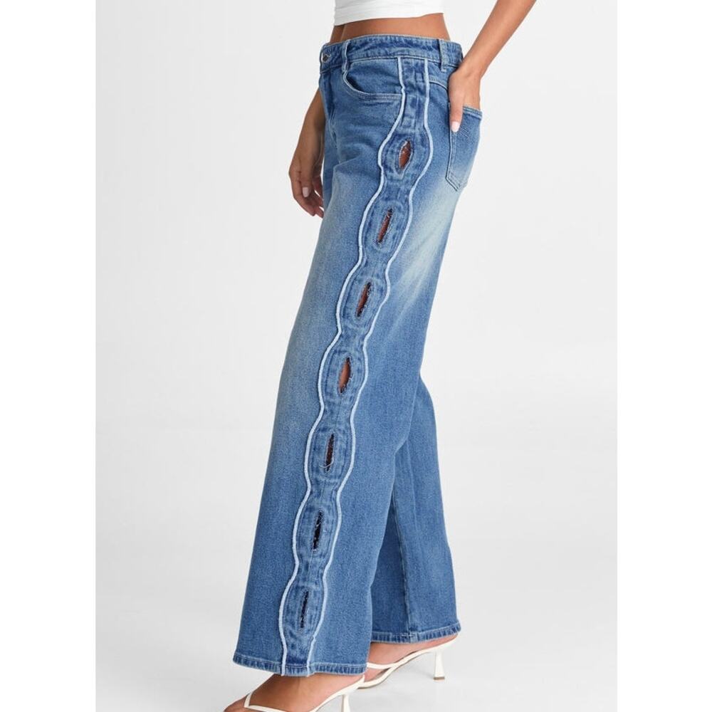 Sasha Therese Women's Baggy Slouchy Wide-Leg Cairo Jeans Large 8 Cutouts Low - Picture 11 of 11